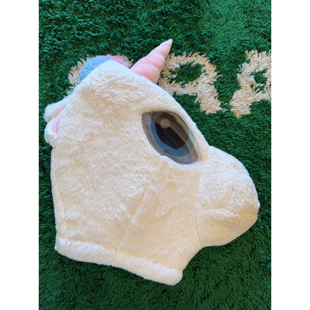 Dan Dee Unicorn Plush Mask Adult OS White Like New Costume Mascot Head Rainbow